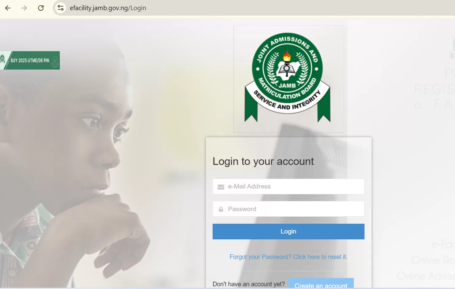 JAMB E-facility Login